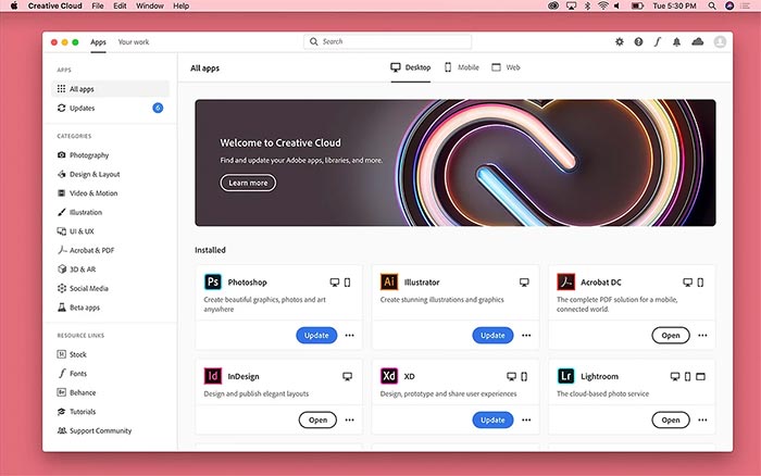Creative Cloud para Escritorio